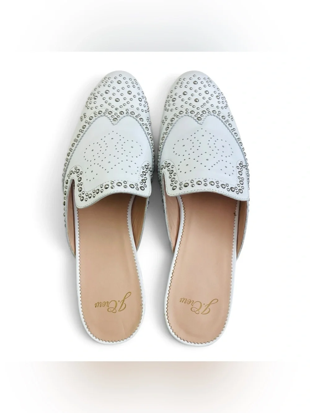 J.Crew Academy Loafer Studded Leather Mules White Sz 8.5 Slip-On